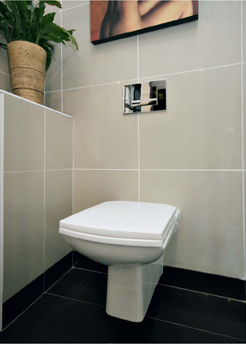 The Geberit concealed cistern with the Tango shiny chromeflush plate was used in this bathroom. The square shape of theflush plate together with the distinctive square lines of the toilet,gives the bathroom a fresh, modern feel. With the many stylesavailable from Geberit, clients have the freedom to create abathroom design to enhance their lifestyle.