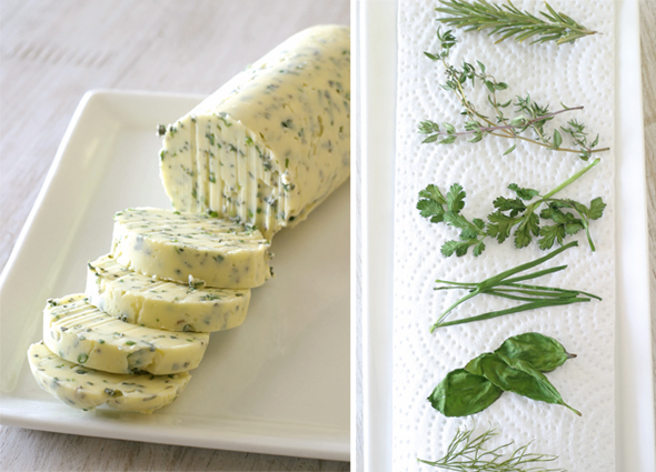 Herb butter (left) Dried herbs (right)